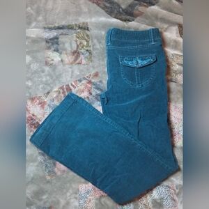 Teal Corduroy Pants with Embroidered Pocket